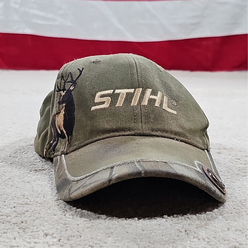 Genuine STIHL Buck Deer 2017 Gray Green Camo Hat Adjustable Backstrap